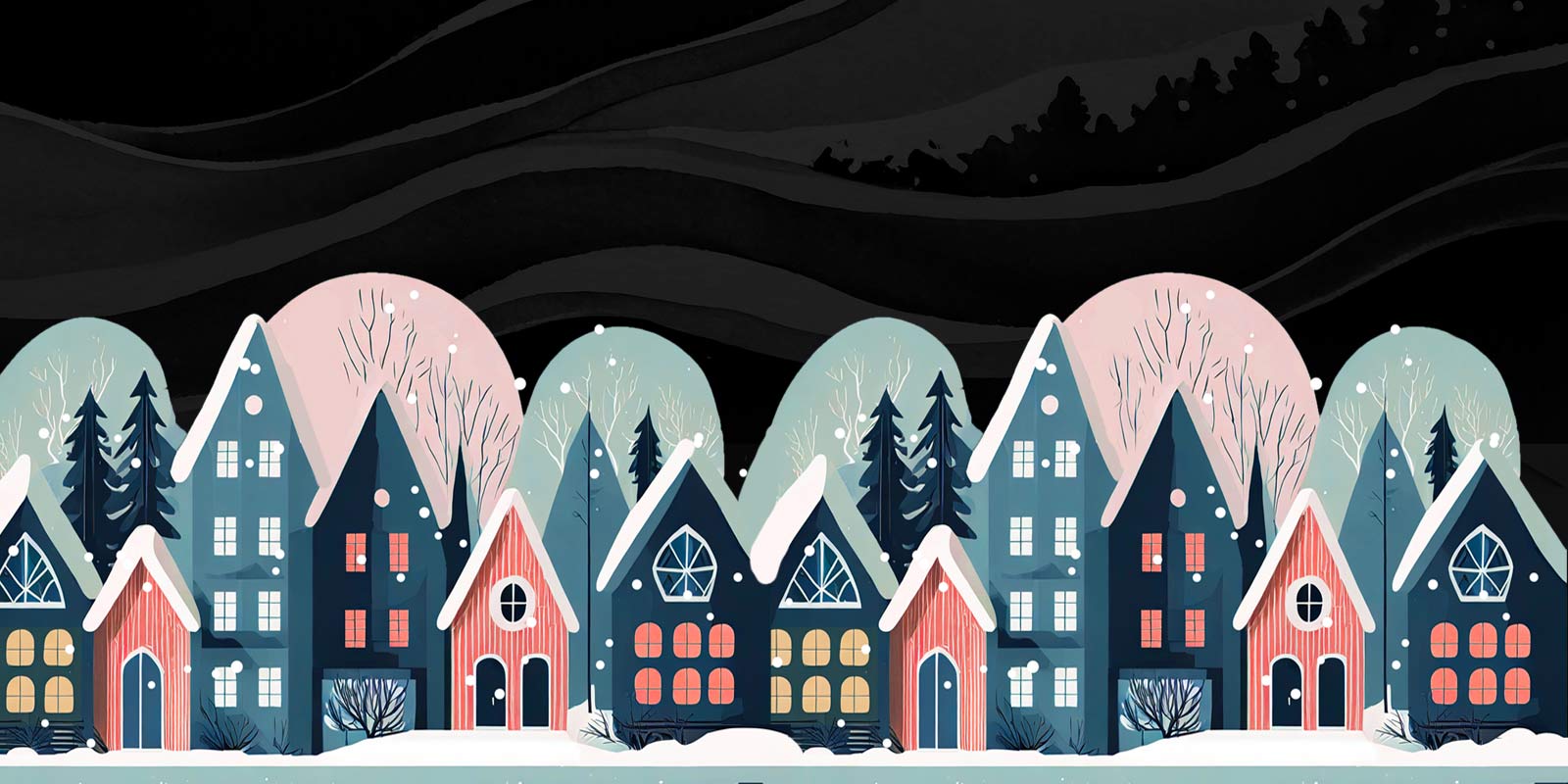 M025. Челлендж по рисованию зимних домиков в скандинавском стиле